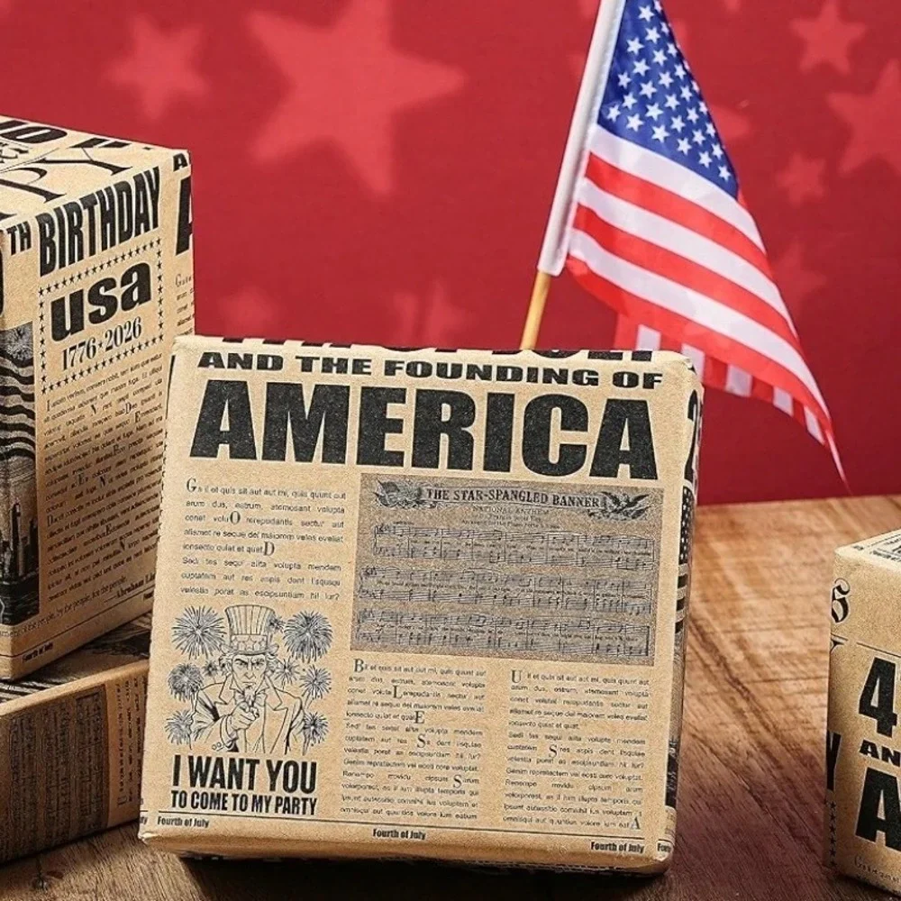 USA 250th Birthday Vintage Newspaper Kraft Wrapping‎ Paper 17in Patriotic Roll